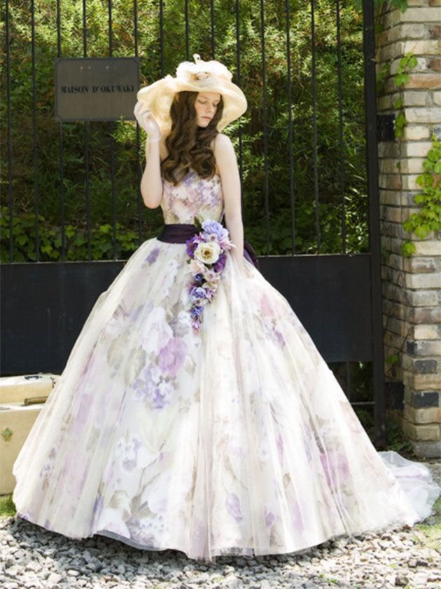 Clothing, Dress, Hat, Textile, Purple, Pink, Formal wear, Gown, Costume accessory, Sun hat, 