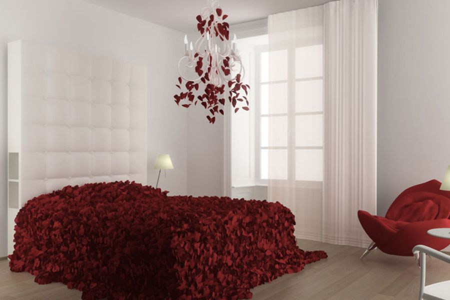 Room, Interior design, Property, Textile, Floor, Red, Wall, Flooring, Interior design, Linens, 