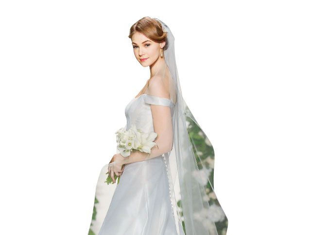 Clothing, Sleeve, Bridal clothing, Dress, Shoulder, Textile, Standing, White, Gown, Formal wear, 