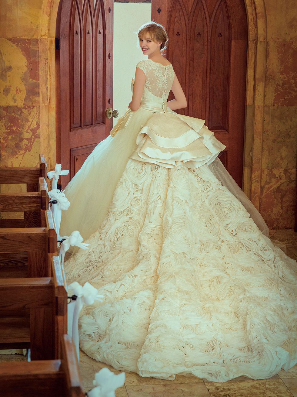 Gown, Wedding dress, Dress, Clothing, Bridal clothing, Bride, Photograph, Bridal party dress, Bridal accessory, Shoulder, 