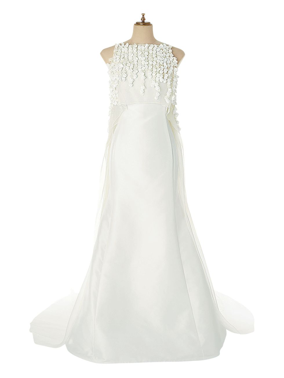 Clothing, Gown, Dress, Wedding dress, Bridal party dress, White, Shoulder, A-line, Bridal clothing, Formal wear, 