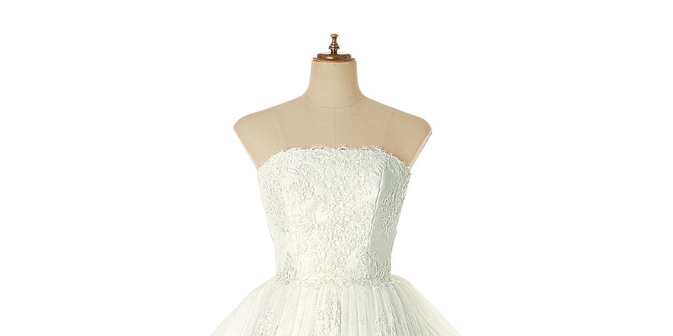 Clothing, Dress, Gown, Bridal party dress, Wedding dress, Strapless dress, A-line, Bridal clothing, Day dress, Cocktail dress, 