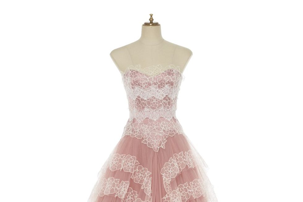 Clothing, Dress, Gown, Shoulder, Bridal party dress, Pink, Strapless dress, A-line, Cocktail dress, Day dress, 