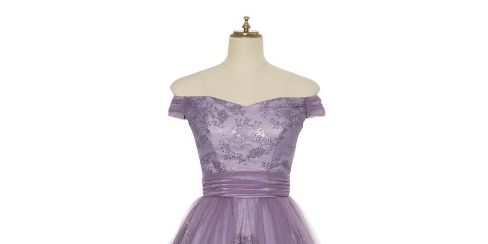Clothing, Dress, Gown, Bridal party dress, Purple, Shoulder, Strapless dress, A-line, Lilac, Cocktail dress, 