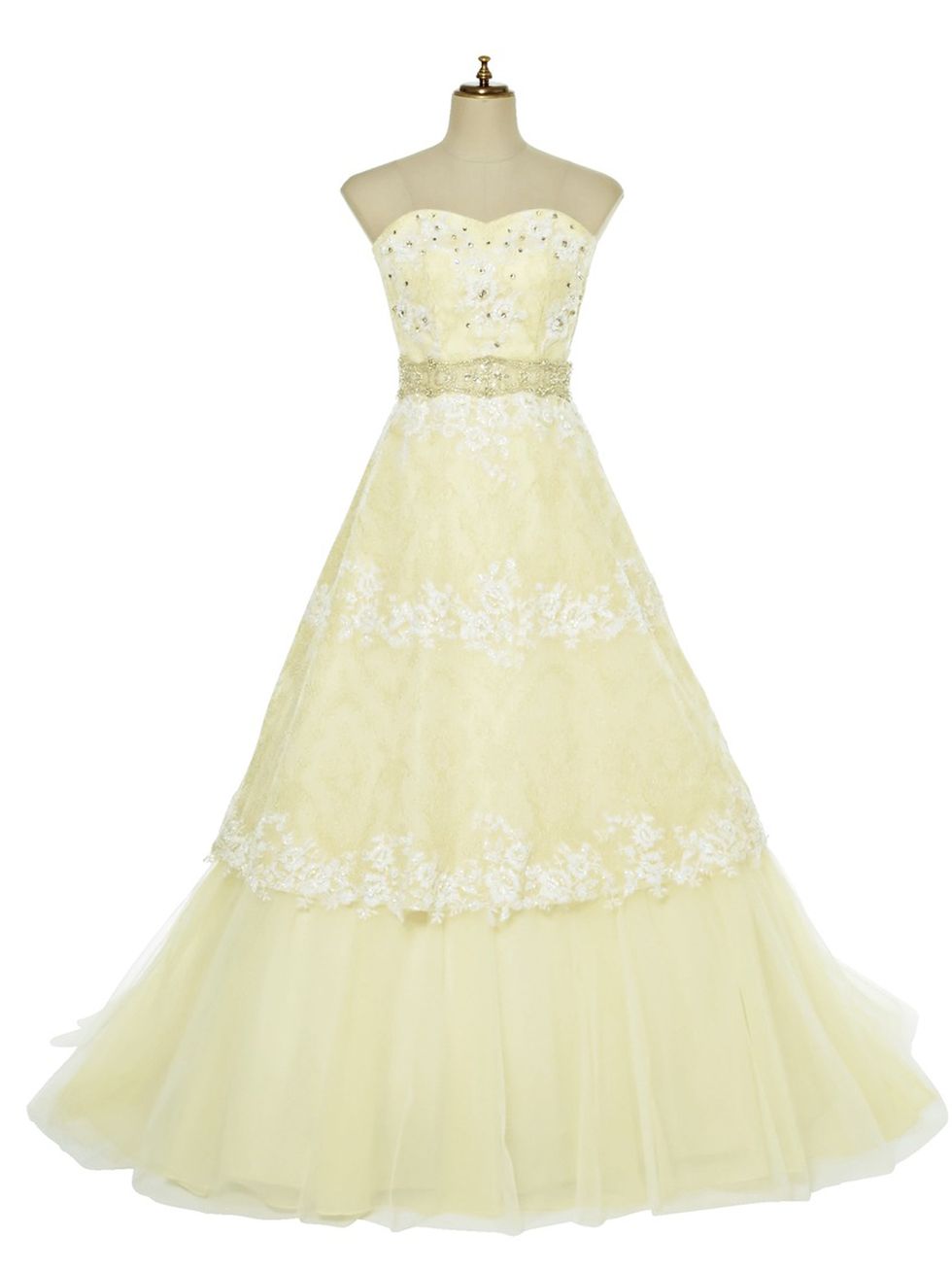 Clothing, Dress, Gown, Shoulder, A-line, Bridal party dress, Strapless dress, Cocktail dress, Yellow, Day dress, 