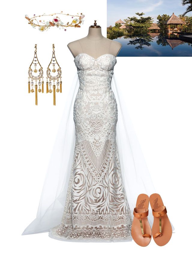 Clothing, Dress, Brown, Shoulder, Bridal clothing, Gown, Formal wear, Wedding dress, Style, One-piece garment, 