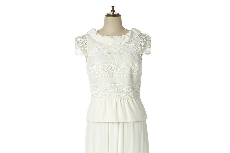 Clothing, Dress, Gown, White, Day dress, Bridal party dress, Shoulder, A-line, Formal wear, Cocktail dress, 