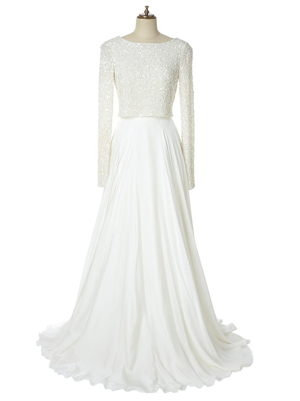 Gown, Clothing, Dress, Wedding dress, Shoulder, Bridal party dress, Bridal clothing, A-line, Sleeve, Bridal accessory, 