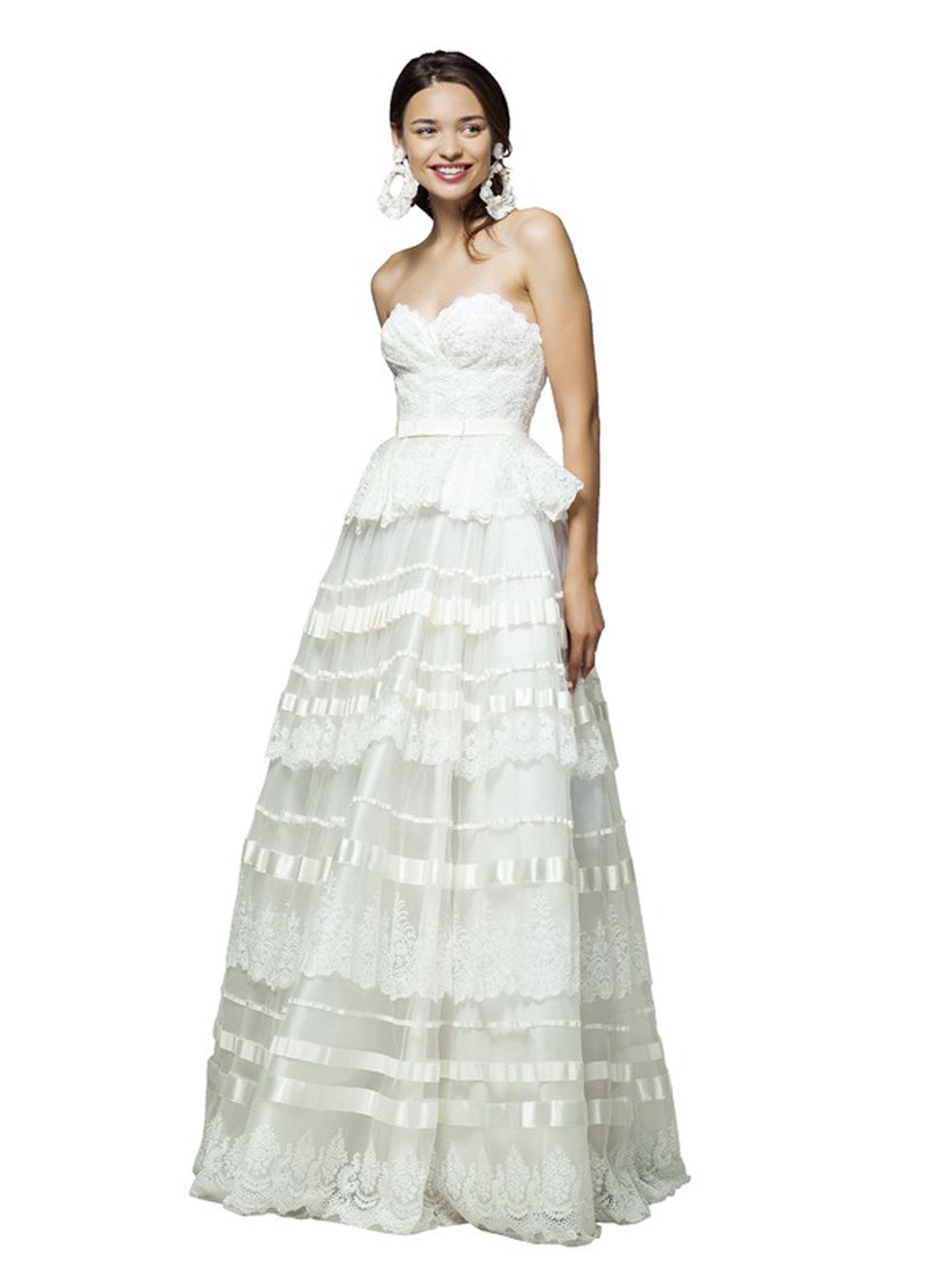 Gown, Clothing, Dress, Wedding dress, White, Bridal party dress, Bridal clothing, Fashion model, Strapless dress, Shoulder, 