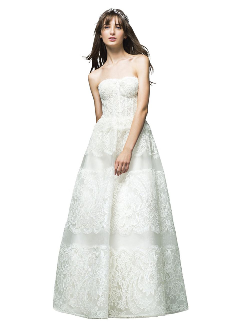Gown, Clothing, Dress, Wedding dress, White, Bridal clothing, Bridal party dress, Fashion model, Shoulder, Strapless dress, 