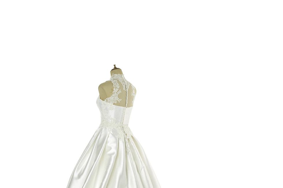 Gown, Dress, Clothing, Wedding dress, White, Bridal party dress, Bridal accessory, Bridal clothing, A-line, Shoulder, 