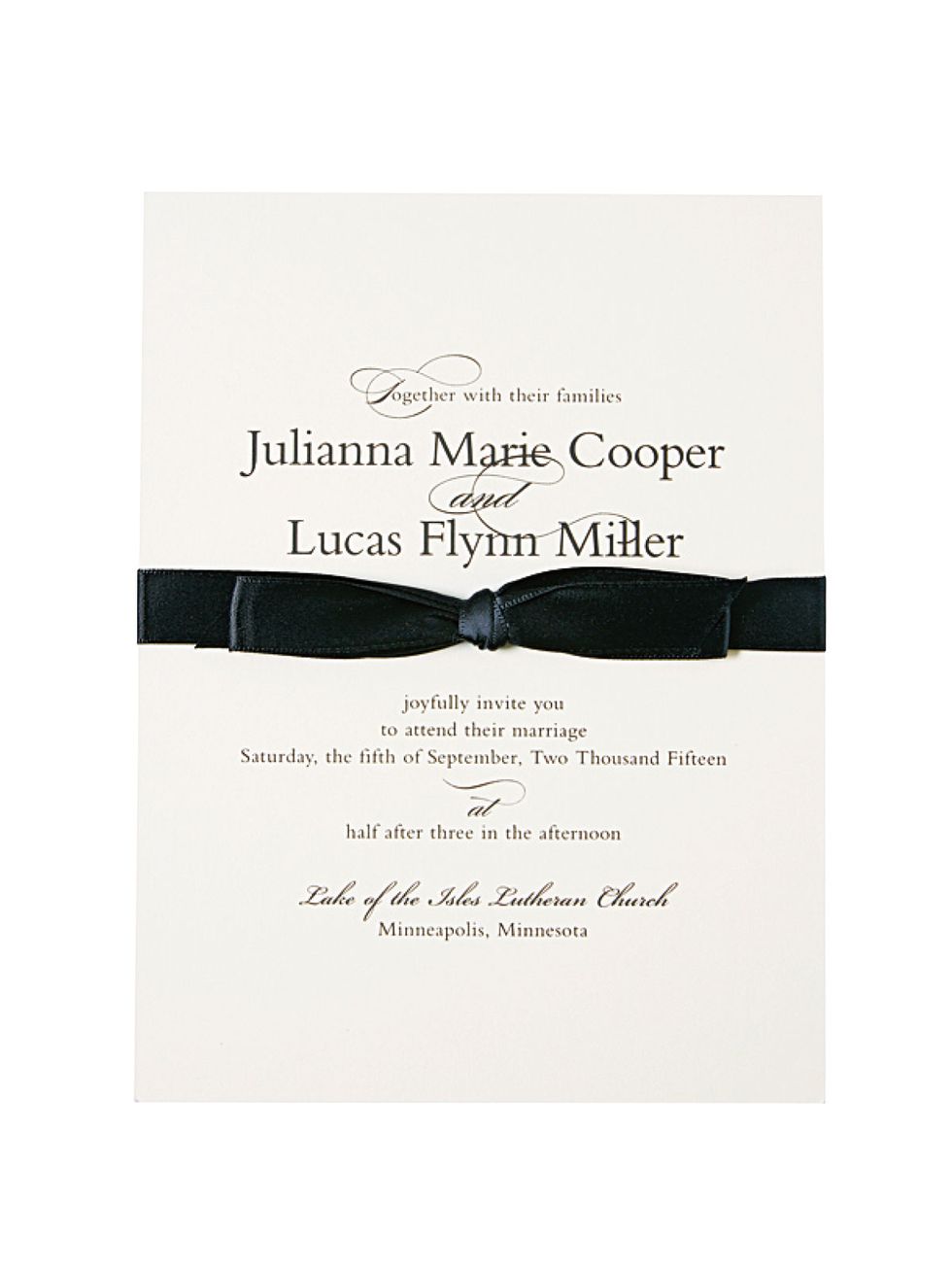 Text, Invitation, Wedding invitation, Party supply, Font, Eyewear, Paper, Fashion accessory, Calligraphy, Bow tie, 