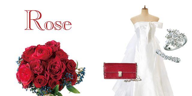 Red, White, Bouquet, Cut flowers, Flower, Dress, Pink, Rose, Plant, Formal wear, 