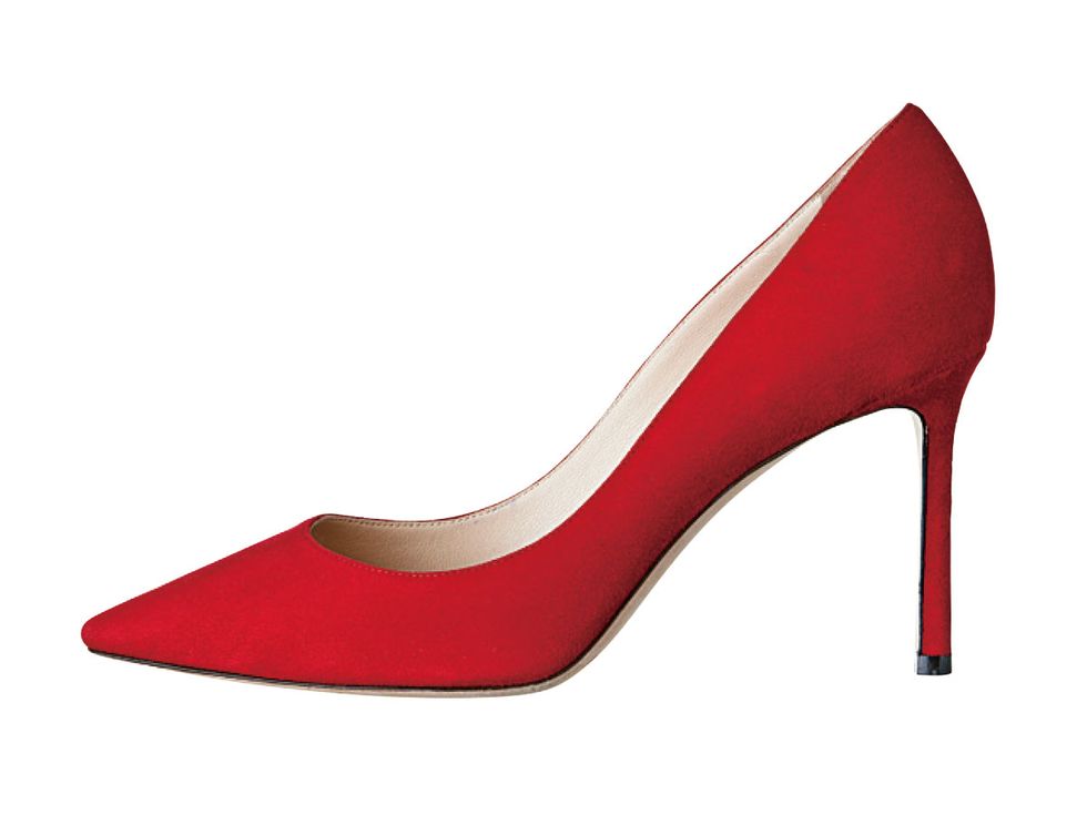 Footwear, High heels, Red, Basic pump, Court shoe, Shoe, Leather, Carmine, Beige, Suede, 