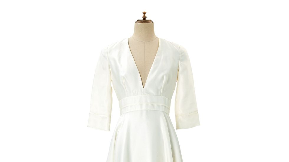 Clothing, White, Dress, Day dress, Gown, Neck, Sleeve, A-line, Cocktail dress, Robe, 