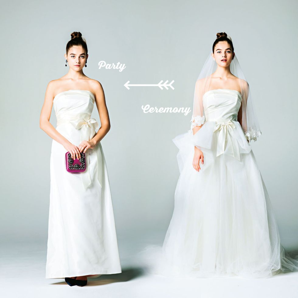 Clothing, Human, Dress, Bridal clothing, Sleeve, Skin, Shoulder, Textile, Gown, Standing, 