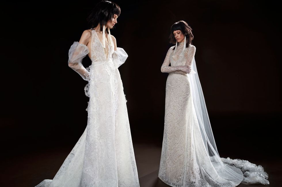 Gown, Wedding dress, Dress, Clothing, Bride, Bridal clothing, White, Fashion model, Bridal accessory, Shoulder, 