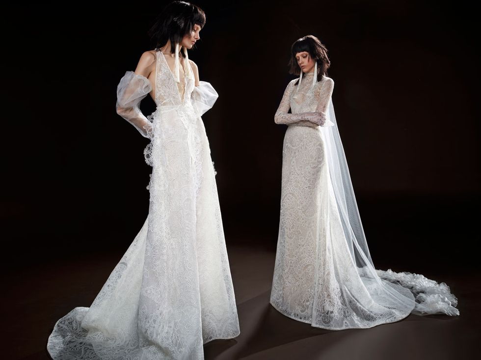 Gown, Wedding dress, Dress, Clothing, Bride, Bridal clothing, White, Fashion model, Bridal accessory, Shoulder, 