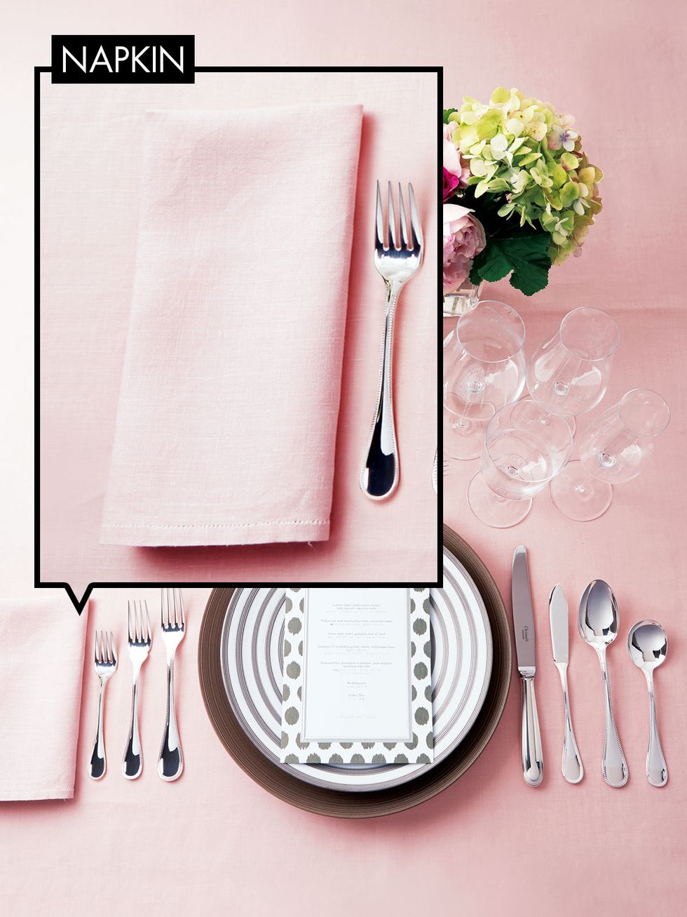 Fork, Cutlery, Dishware, Plate, Tableware, Pink, Napkin, Linens, Placemat, Tablecloth, 