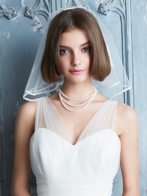 Clothing, Hairstyle, Skin, Shoulder, Photograph, Joint, White, Bridal accessory, Bridal clothing, Eyelash, 