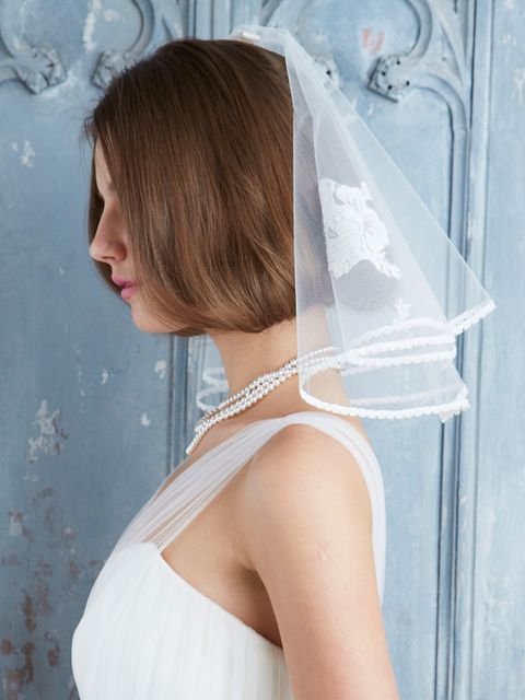 Clothing, Hairstyle, Shoulder, Bridal accessory, Joint, Bridal clothing, Dress, Wedding dress, Bridal veil, Veil, 