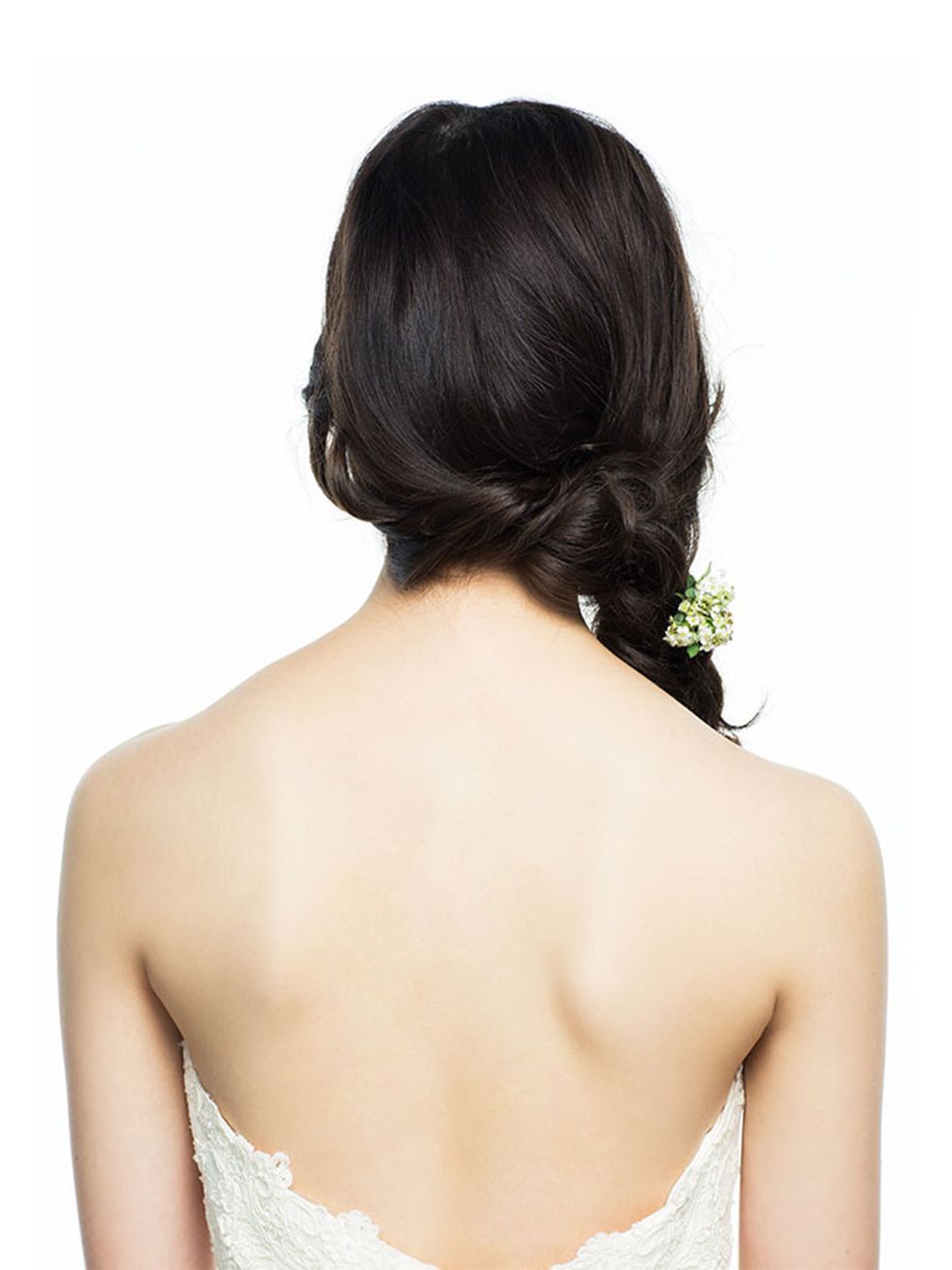 Hair, Shoulder, Back, Hairstyle, Dress, Joint, Skin, Neck, Chignon, Long hair, 