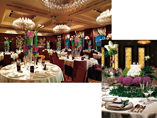Tablecloth, Decoration, Function hall, Furniture, Interior design, Linens, Dishware, Wedding banquet, Ceiling, Party, 