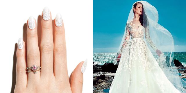 Nail, Finger, Hand, Dress, Bride, Beauty, Wedding dress, Veil, Fashion accessory, Ring, 
