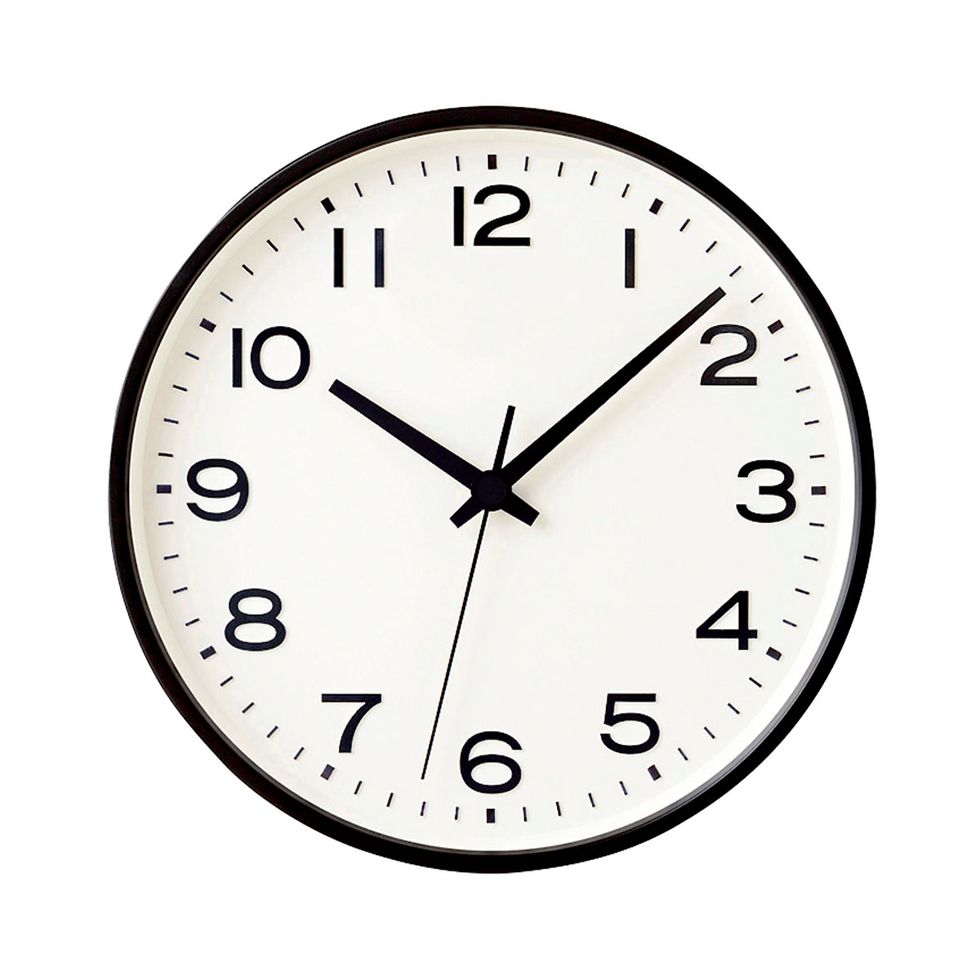 Clock, Analog watch, Wall clock, Furniture, Font, Number, Line, Home accessories, Material property, Quartz clock, 