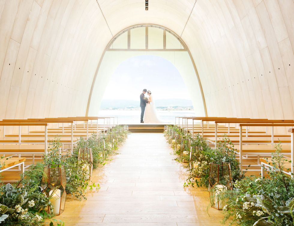 Photograph, Aisle, Chapel, Yellow, Arch, Ceremony, Architecture, Building, Event, Place of worship, 