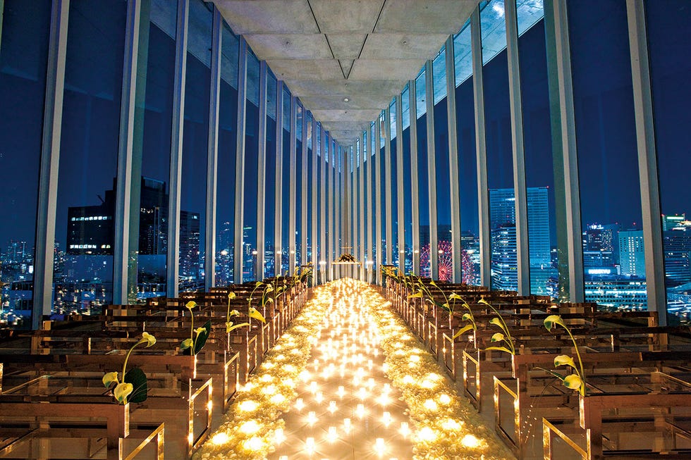 Aisle, Blue, Light, Architecture, Building, Lighting, Symmetry, Chapel, Place of worship, Ceiling, 