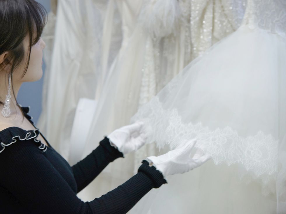 Wedding dress, White, Bridal clothing, Dress, Veil, Bride, Gown, Bridal accessory, Wedding, Ceremony, 