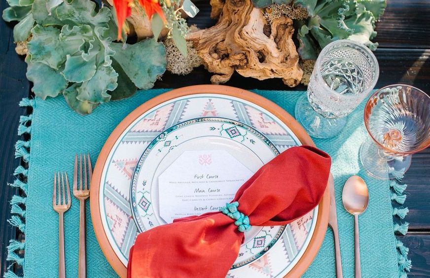 Turquoise, Tablecloth, Cutlery, Placemat, Linens, Textile, Tableware, Spoon, Table, Plate, 