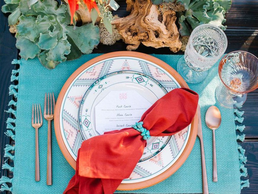 Turquoise, Tablecloth, Cutlery, Placemat, Linens, Textile, Tableware, Spoon, Table, Plate, 