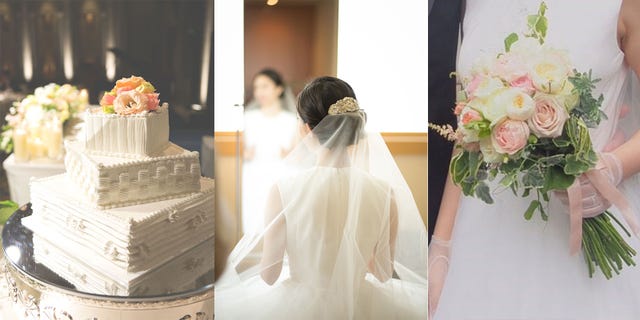 Petal, Cake, Bridal clothing, Bridal veil, Dessert, Veil, Bridal accessory, Baked goods, Wedding dress, Sweetness, 