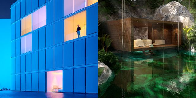 Majorelle blue, Commercial building, Electric blue, Reflection, Transparent material, Shadow, Headquarters, 