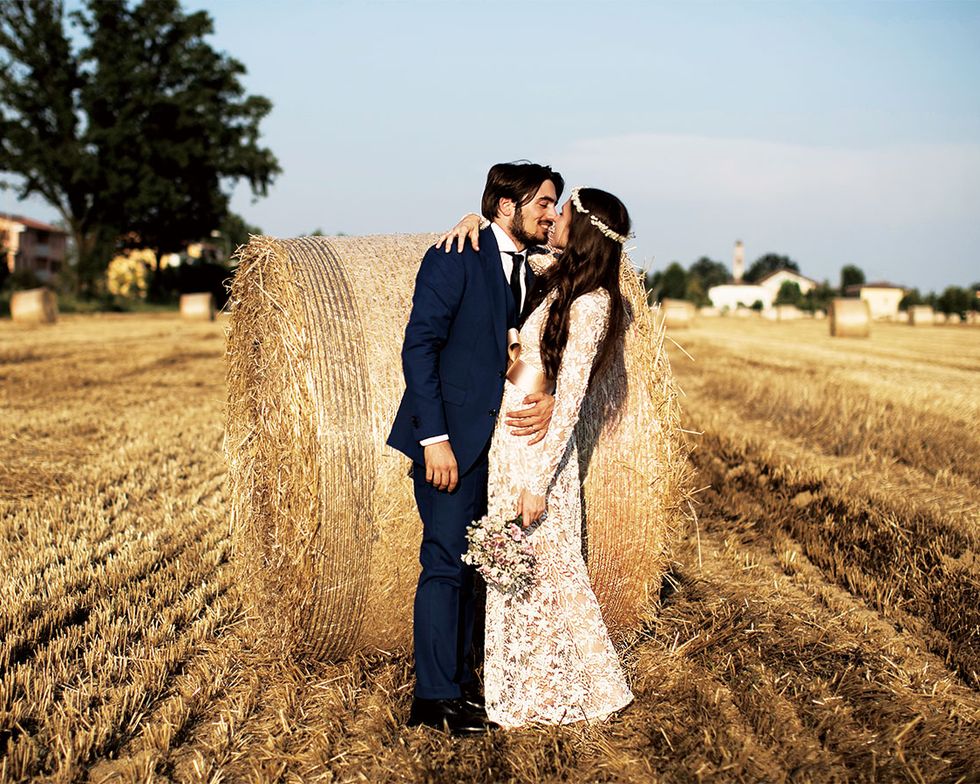 Photograph, Agriculture, Happy, People in nature, Field, Dress, Farm, Interaction, Suit, Romance, 
