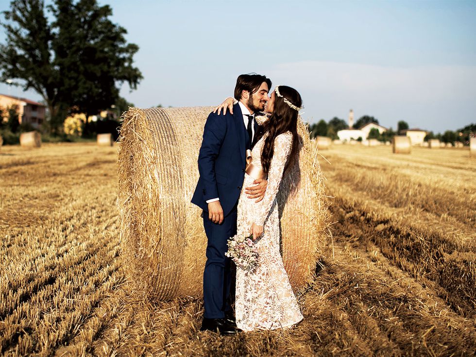 Photograph, Agriculture, Happy, People in nature, Field, Dress, Farm, Interaction, Suit, Romance, 