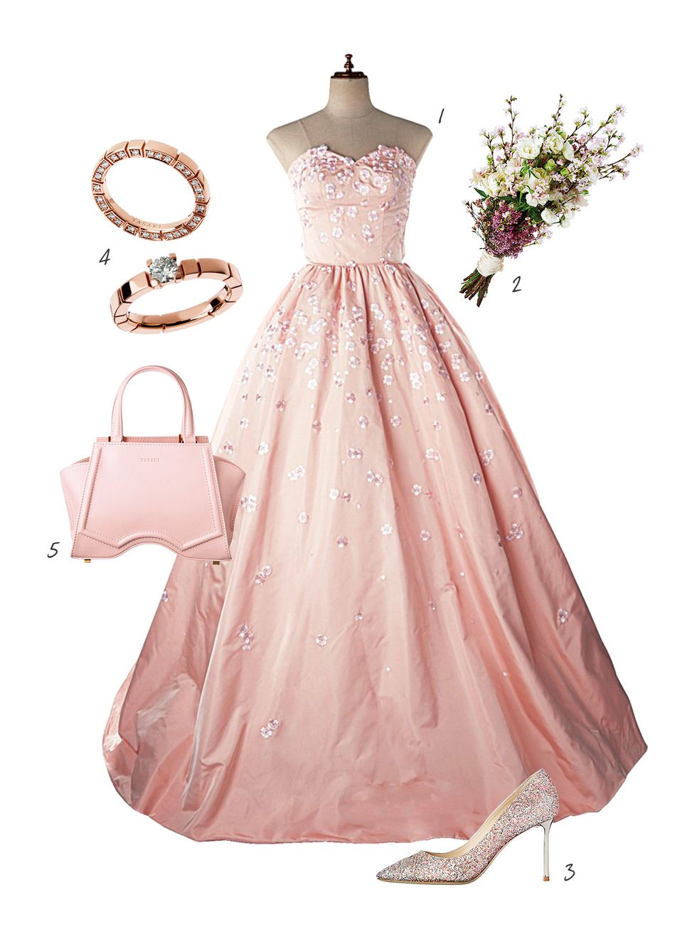 Clothing, Dress, Gown, Bridal party dress, Pink, Shoulder, A-line, Strapless dress, Cocktail dress, Day dress, 