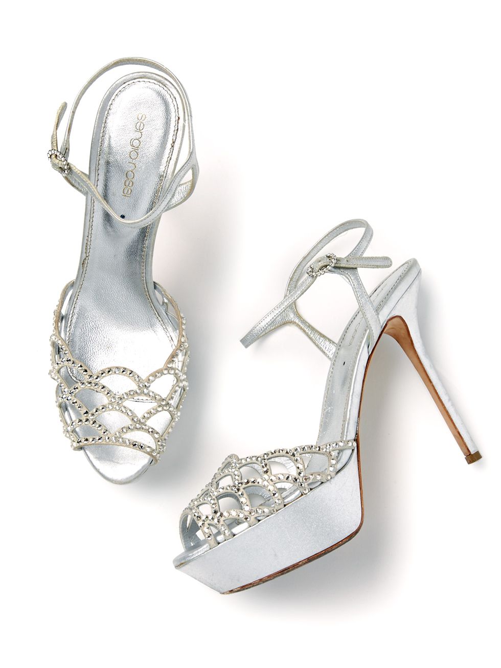 Footwear, Bridal shoe, High heels, Sandal, Shoe, Silver, Fashion accessory, Bridal accessory, Silver, Diamond, 