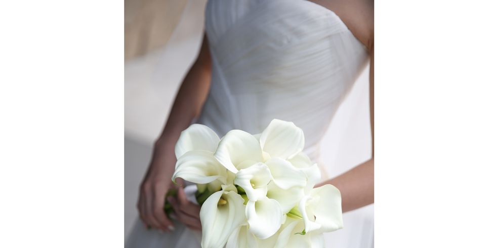 Petal, Flower, Dress, Bouquet, Plant, Cut flowers, Gown, Wedding ceremony supply, Gardenia, Wedding dress, 