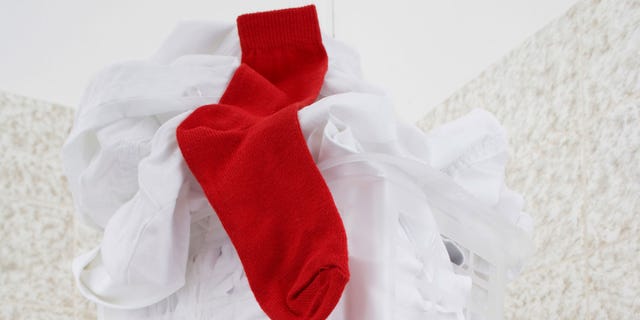 left that red item in a white wash