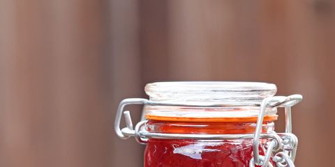 Ingredient, Red, Mason jar, Liquid, Condiment, Food storage containers, Fruit preserve, Sauces, Preserved food, Drinkware, 