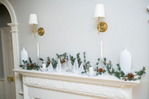 i started by placing faux pine garlands on my fireplace mantel then placed some glass ornaments throughout and even hung a few throughout the garland - Mantelpiece Christmas Decorations i started by placing faux pine garlands on my fireplace mantel then placed some glass ornaments throughout and even hung a few throughout the garland - Mantelpiece Christmas Decorations