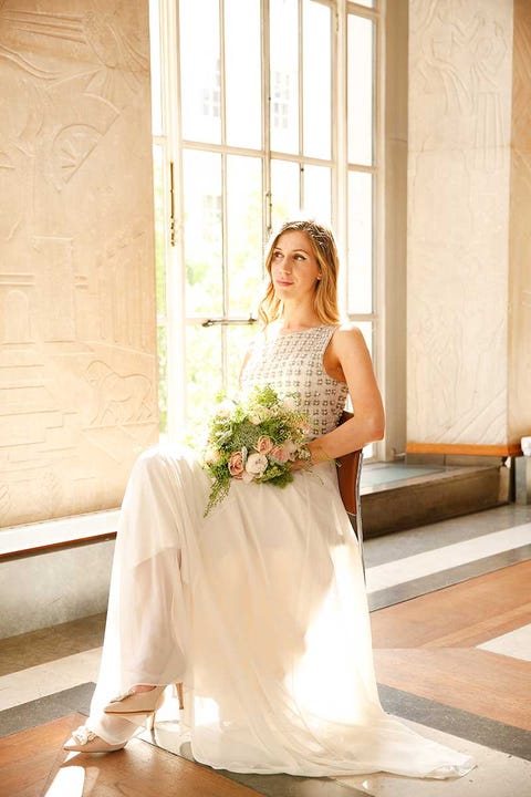 Clothing, Dress, Shoulder, Bridal clothing, Textile, Wedding dress, Floor, Bouquet, Flower, Bride, Clothing, Dress, Shoulder, Bridal clothing, Textile, Wedding dress, Floor, Bouquet, Flower, Bride,