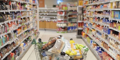 Supermarket, Shopping cart, Retail, Product, Grocery store, Aisle, Cart, Shopping, Building, Service, 