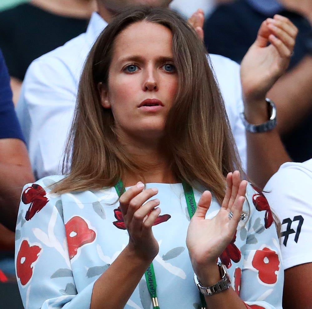 Kim Sears looks stunning in a blue floral dress at Wimbledon