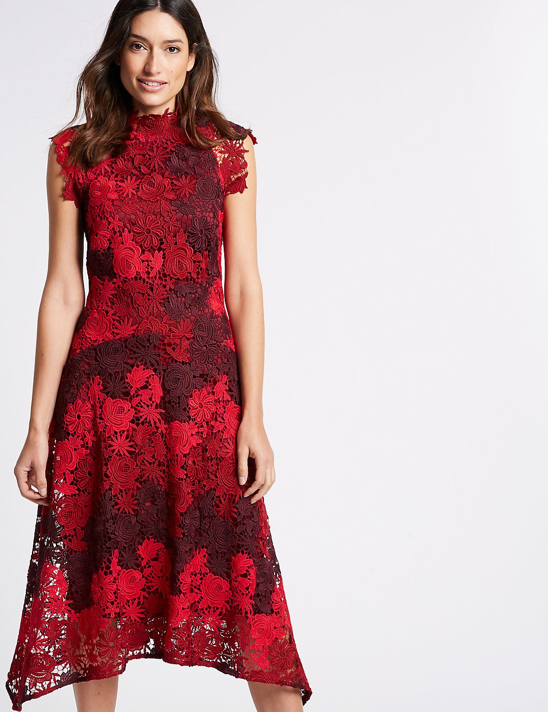 m&s red lace dress
