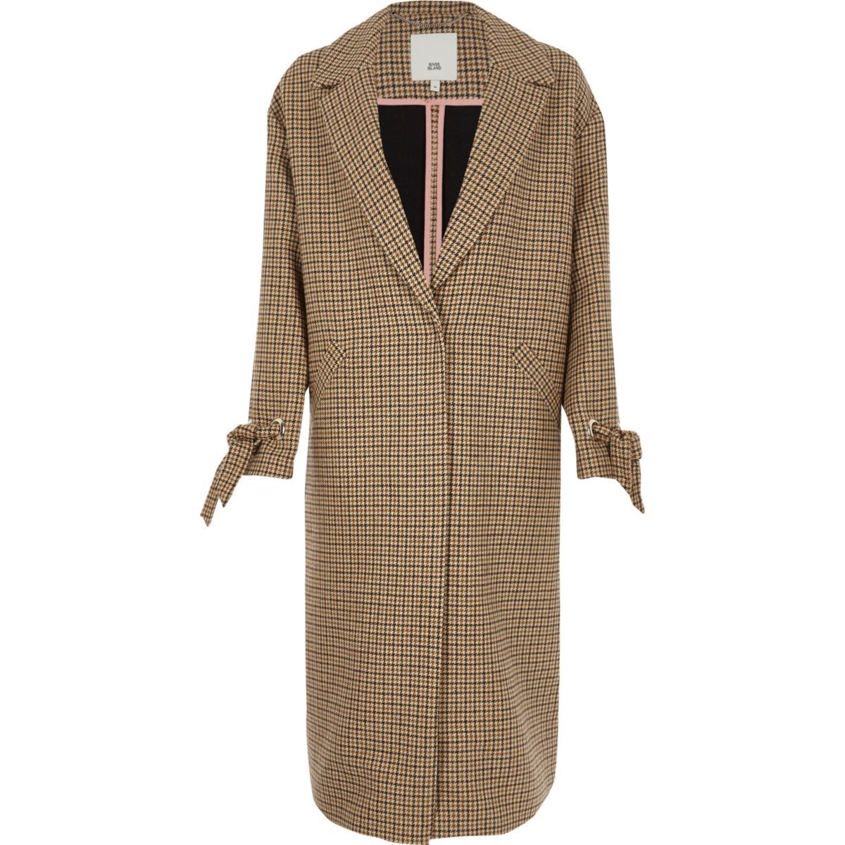 river island brown light cuff detail coat