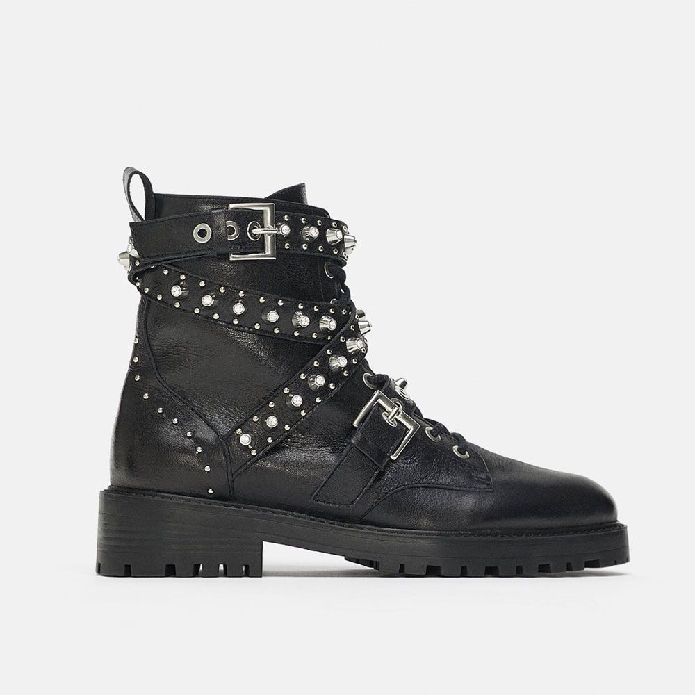 zara bejewelled leather ankle boots